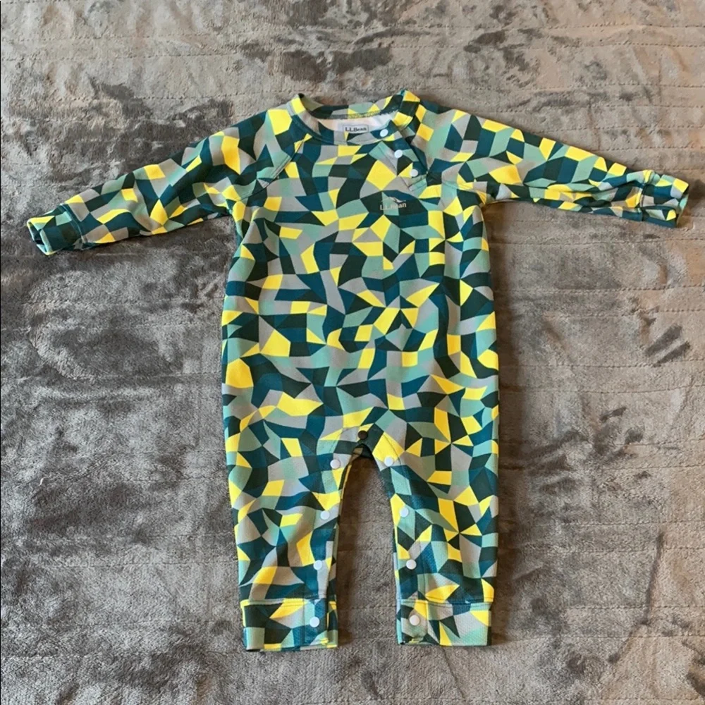 L.L. Bean Geometric Print One-Piece Bodysuit in Yellow, Green, Teal